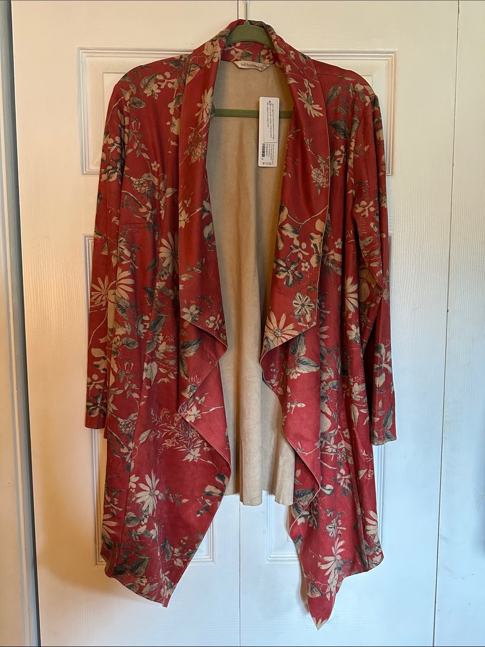 Soft Surroundings Rust Floral Draped Open-Front Tunic